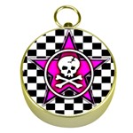 Pink Star Skull Checker Gold Compass