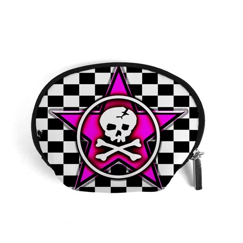 Pink Star Skull Checker Accessory Pouch (Small) from ArtsNow.com Front