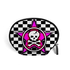 Pink Star Skull Checker Accessory Pouch (Small) from ArtsNow.com Front