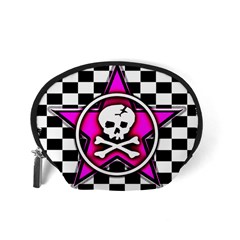 Pink Star Skull Checker Accessory Pouch (Small) from ArtsNow.com Back