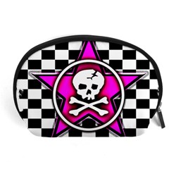 Pink Star Skull Checker Accessory Pouch (Large) from ArtsNow.com Front