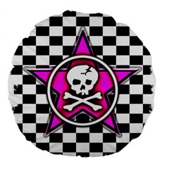 Pink Star Skull Checker Large 18  Premium Flano Round Cushion  from ArtsNow.com Front