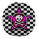 Pink Star Skull Checker Large 18  Premium Flano Round Cushion 