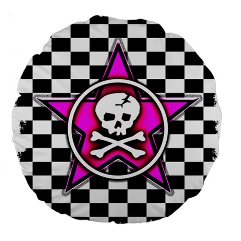 Pink Star Skull Checker Large 18  Premium Flano Round Cushion  from ArtsNow.com Back