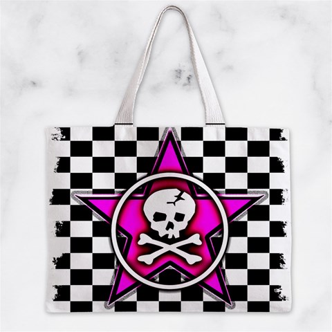 Pink Star Skull Checker Zipper Mini Tote Bag from ArtsNow.com Front
