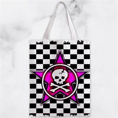 Pink Star Skull Checker Zipper Classic Tote Bag from ArtsNow.com Back