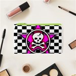 Pink Star Skull Checker Cosmetic Bag (XS)