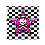 Pink Star Skull Checker Small Satin Scarf (Square)