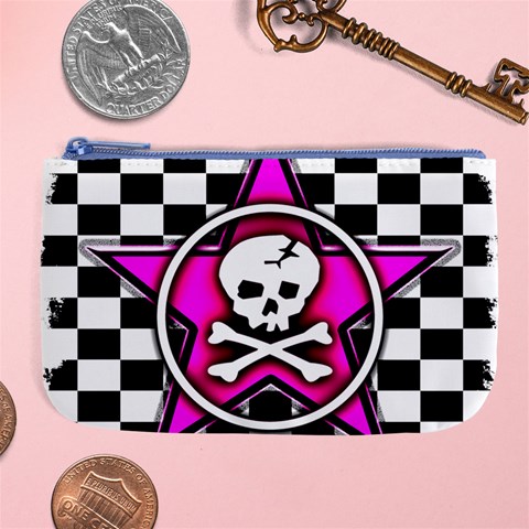 Pink Star Skull Checker Large Coin Purse from ArtsNow.com Front