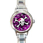 Pink Zebra Skull Round Italian Charm Watch