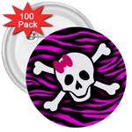 Pink Zebra Skull 3  Button (100 pack)