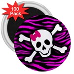 Pink Zebra Skull 3  Magnet (100 pack)