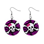 Pink Zebra Skull 1  Button Earrings