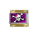 Pink Zebra Skull Gold Trim Italian Charm (9mm)
