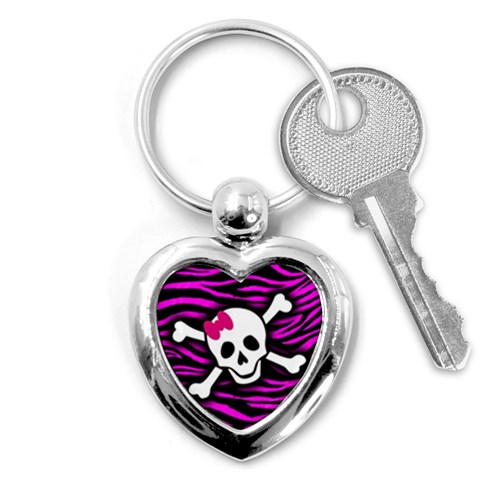 Pink Zebra Skull Key Chain (Heart) from ArtsNow.com Front