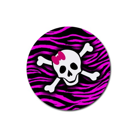 Pink Zebra Skull Rubber Round Coaster (4 pack) from ArtsNow.com Front