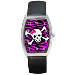 Pink Zebra Skull Barrel Style Metal Watch