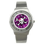 Pink Zebra Skull Stainless Steel Watch