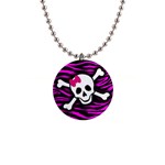Pink Zebra Skull 1  Button Necklace