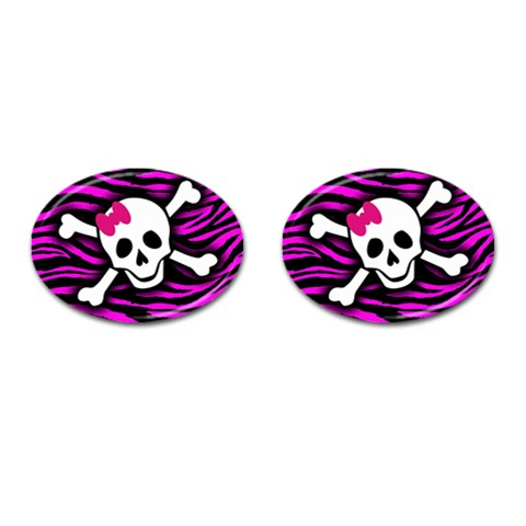 Pink Zebra Skull Cufflinks (Oval) from ArtsNow.com Front(Pair)