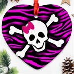 Pink Zebra Skull Heart Ornament (Two Sides)