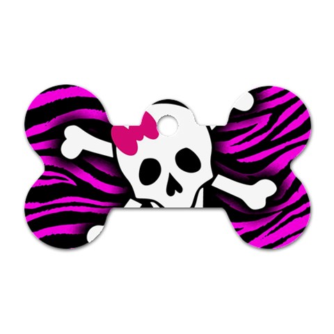 Pink Zebra Skull Dog Tag Bone (Two Sides) from ArtsNow.com Front