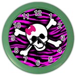 Pink Zebra Skull Color Wall Clock