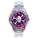Pink Zebra Skull Stainless Steel Analogue Watch