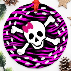 Pink Zebra Skull Round Filigree Ornament (Two Sides) from ArtsNow.com Back