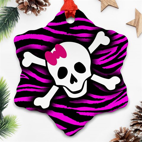Pink Zebra Skull Snowflake Ornament (Two Sides) from ArtsNow.com Front