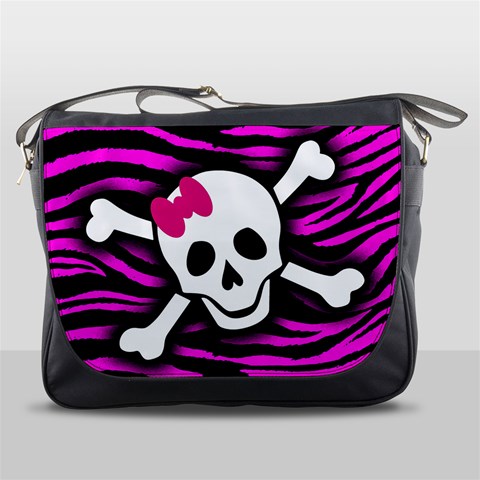 Pink Zebra Skull Messenger Bag from ArtsNow.com Front