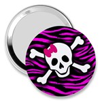 Pink Zebra Skull 3  Handbag Mirror