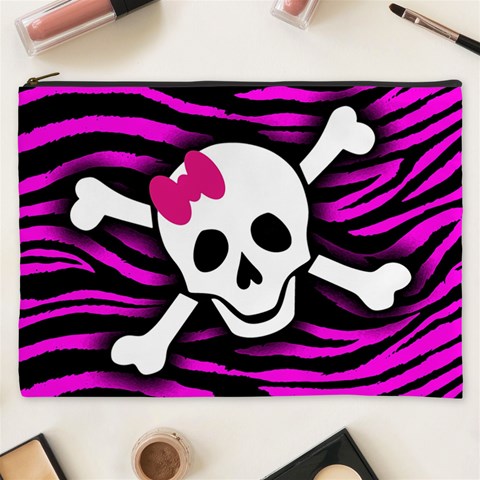 Pink Zebra Skull Cosmetic Bag (XXXL) from ArtsNow.com Front