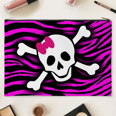 Pink Zebra Skull Cosmetic Bag (XXXL) from ArtsNow.com Back