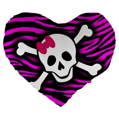 Pink Zebra Skull Large 19  Premium Heart Shape Cushion from ArtsNow.com Front
