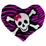 Pink Zebra Skull Large 19  Premium Heart Shape Cushion