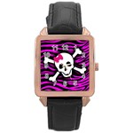 Pink Zebra Skull Rose Gold Leather Watch 