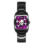 Pink Zebra Skull Stainless Steel Barrel Watch