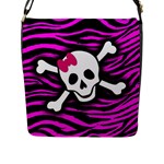 Pink Zebra Skull Flap Closure Messenger Bag (L)