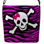 Pink Zebra Skull Flap Closure Messenger Bag (S)
