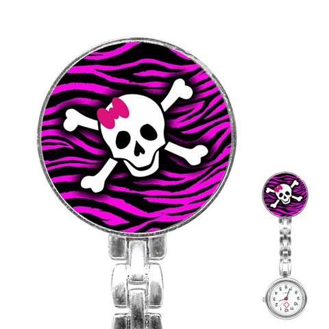 Pink Zebra Skull Stainless Steel Nurses Watch from ArtsNow.com Front