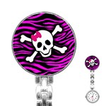 Pink Zebra Skull Stainless Steel Nurses Watch