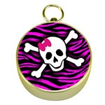 Pink Zebra Skull Gold Compass