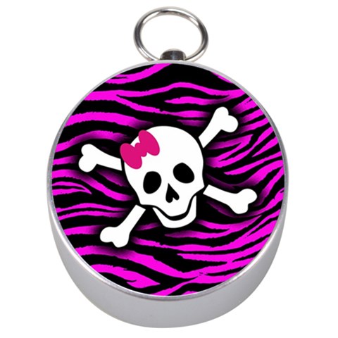 Pink Zebra Skull Silver Compass from ArtsNow.com Front