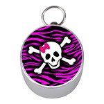 Pink Zebra Skull Silver Compass (Mini)