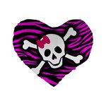 Pink Zebra Skull Standard 16  Premium Flano Heart Shape Cushion 