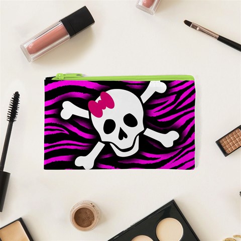 Pink Zebra Skull Cosmetic Bag (XS) from ArtsNow.com Front