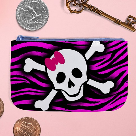 Pink Zebra Skull Large Coin Purse from ArtsNow.com Front