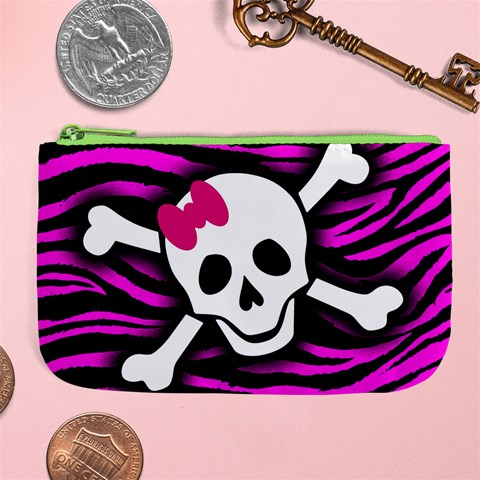 Pink Zebra Skull Large Coin Purse from ArtsNow.com Front