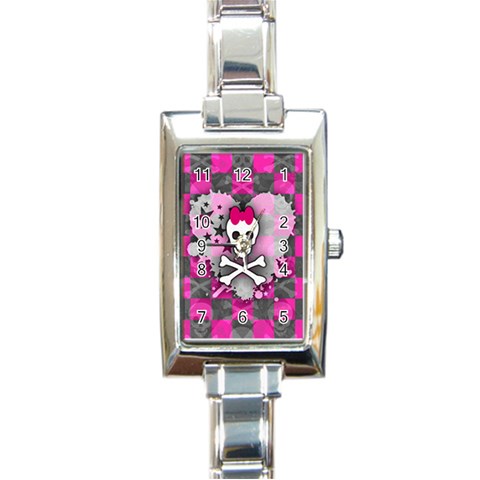 Princess Skull Heart Rectangle Italian Charm Watch from ArtsNow.com Front